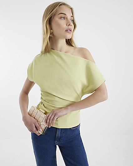 Green Grown On Sleeve Ruched Top