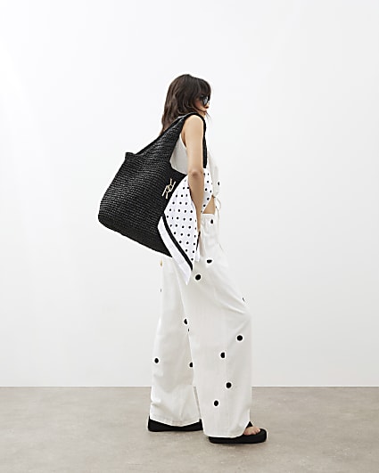 Cream Polka Dot Wide Leg Trousers