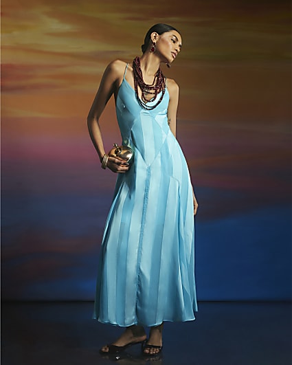 Turquoise Chiffon Sleeveless Maxi Dress