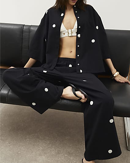 Black Polka Dot Wide Leg Trousers