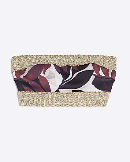 Black Leaf Bandeau Bikini Top