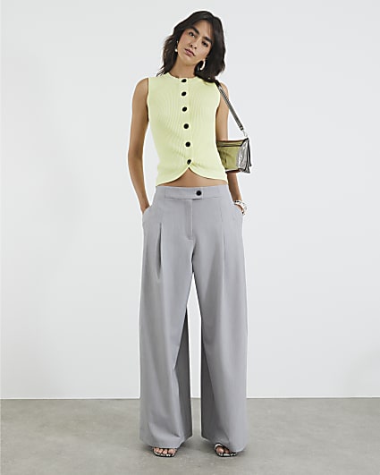 Green Knitted Curved Hem Ribbed Top