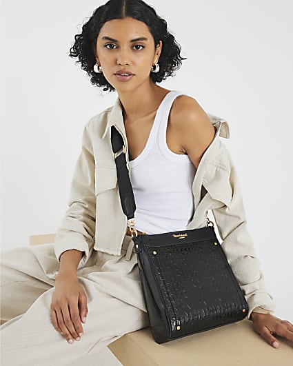 Black RI Monogram Shoulder Bundle Bag