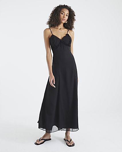 Black Premium Frill Maxi Dress