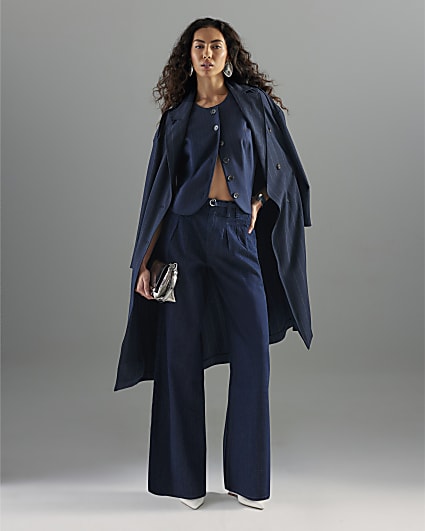 Blue Wide Leg Tie Front Jeans