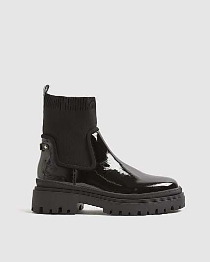 Black Knit Chunky Ankle Boots