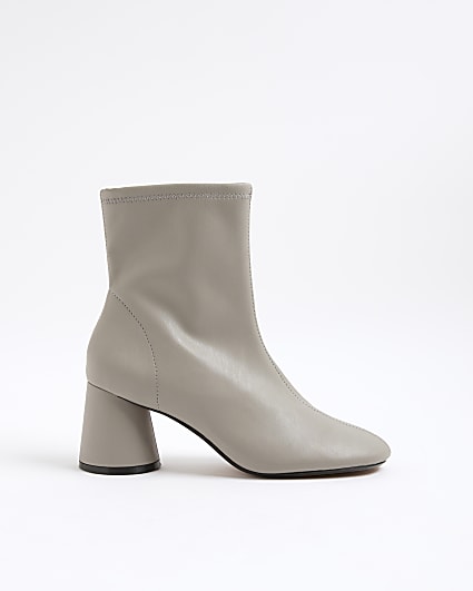 Grey Block Heel Ankle Boots