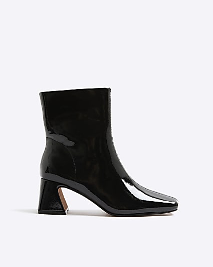 Black Block Heel Patent Ankle Boots