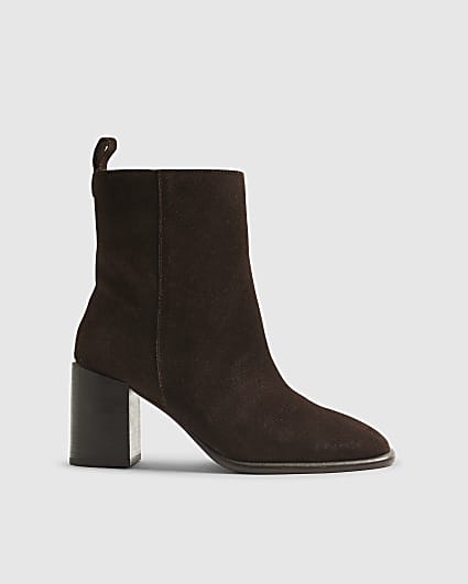 Brown Suede Square Toe Boots