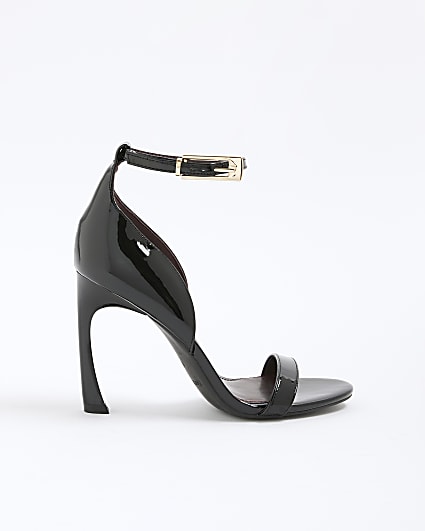 Black Patent Closed Back Heeled Sandals