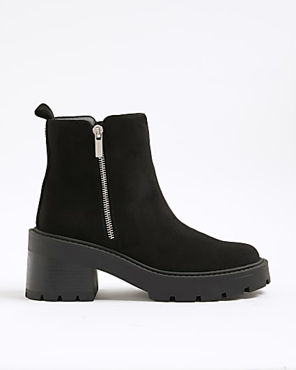 Black Block Heeled Side Zip Boots