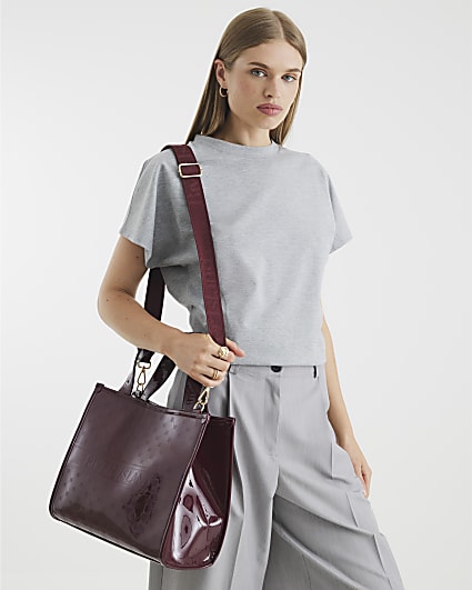 Red RI Embossed RI Monogram Tote Bag