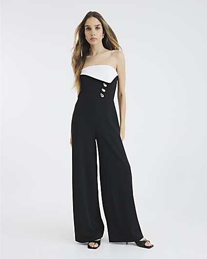 Black Bandeau Contrast Trim Jumpsuit