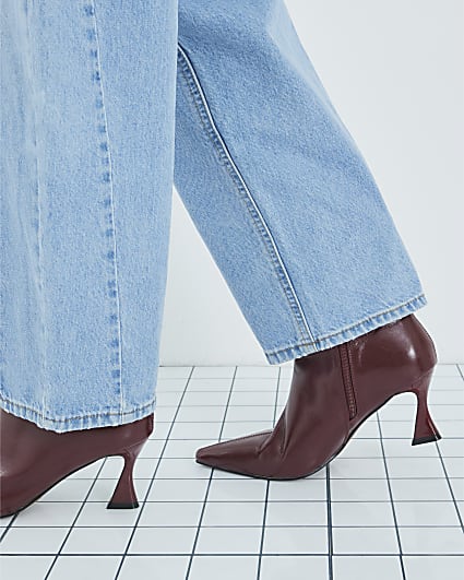 Red Chisel Toe Ankle Heeled Boots