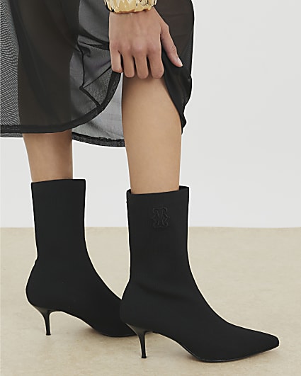 Black Knitted Embroidered Sock Boots