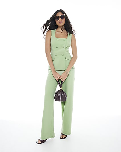 Green Sleeveless Double Breasted Jumpsuit