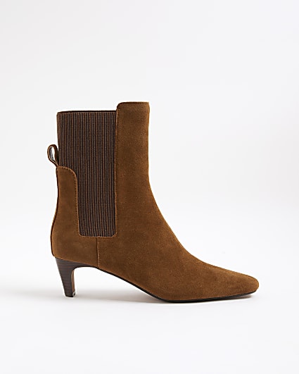 Brown Suede Low Heeled Boots