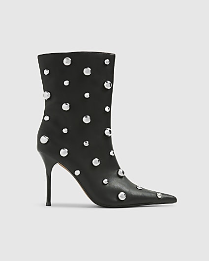 Black Studded Heeled Ankle Boots