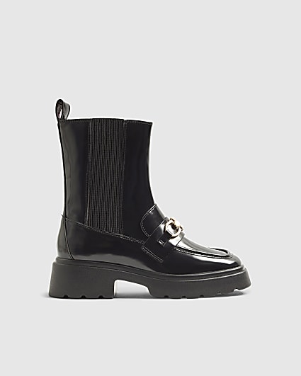 Black Snaffle Trim Loafer Ankle Boots