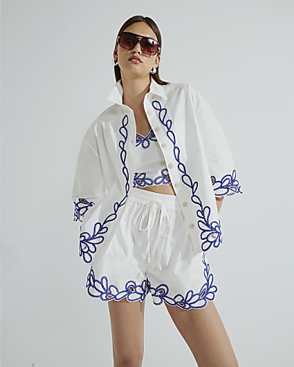 Pink Short Sleeve Boxy Fit Embroidered Shirt