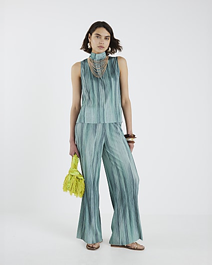 Blue Plisse Ombre Wide Leg Trousers