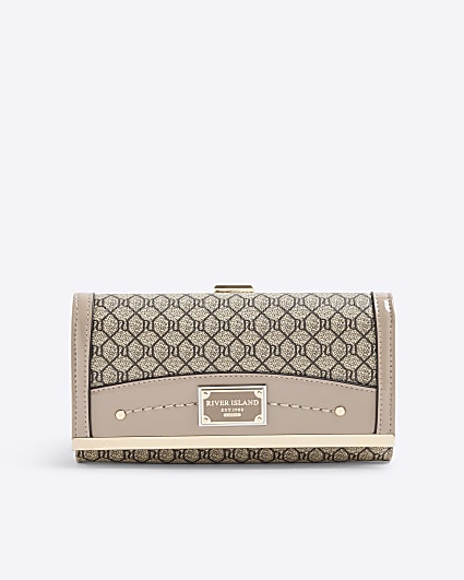 Beige Patent RI Monogram Panelled Purse