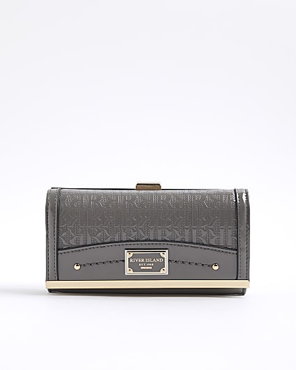 Grey Patent RI Monogram Panelled Purse