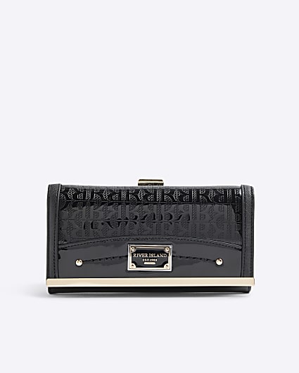 Black Patent RI Monogram Panelled Purse