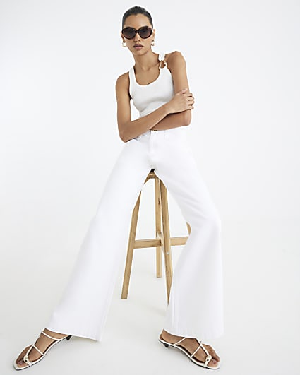 White Low Rise Baggy Wide Leg Jeans