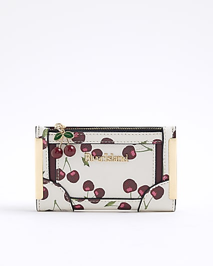 Cream Cherry Print Mini Card Holder