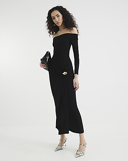 Black Bardot Trim Maxi Dress