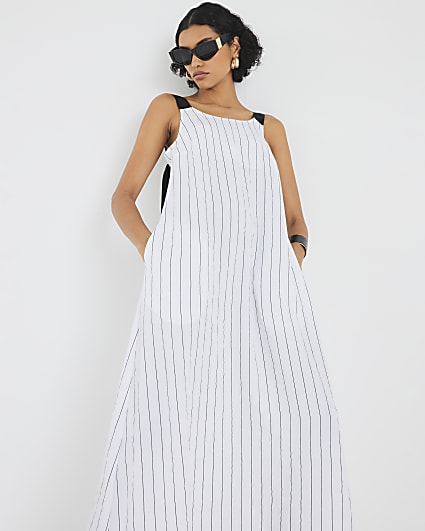 White Stripe Oversized Smock Maxi Dress