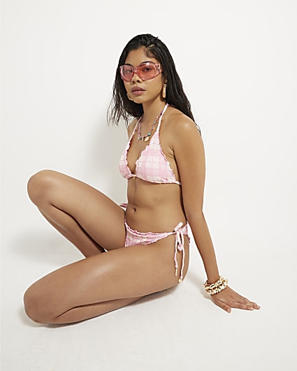 Pink Check Bikini Top