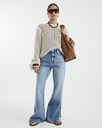 Petite Blue High Rise Flared Jeans