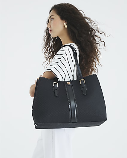 Black Jacquard Monogram Shopper Bag