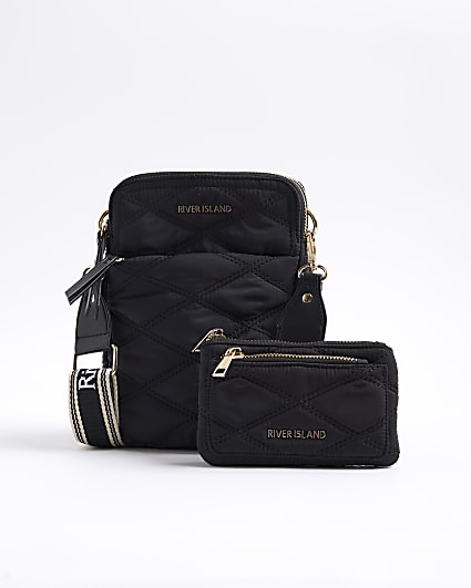 Black Quilted Messenger Bag and Purse Bundle
