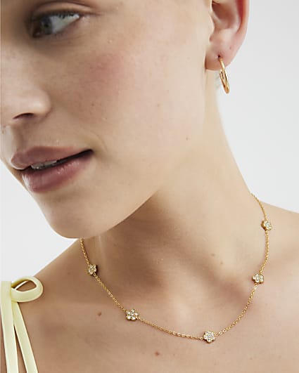 Gold Diamante Flower Necklace