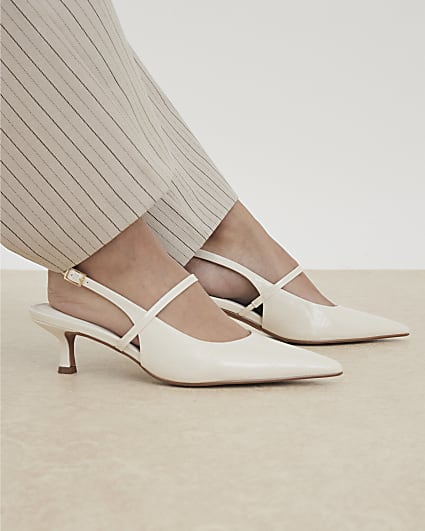 Cream Strappy Sling Back Court Heels