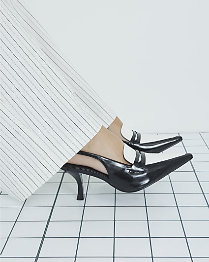 Black Monochrome Slingback Pointed Heels