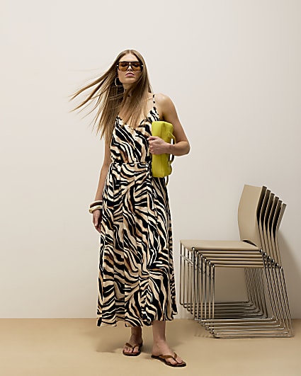Black Zebra Print Sleeveless Maxi Dress