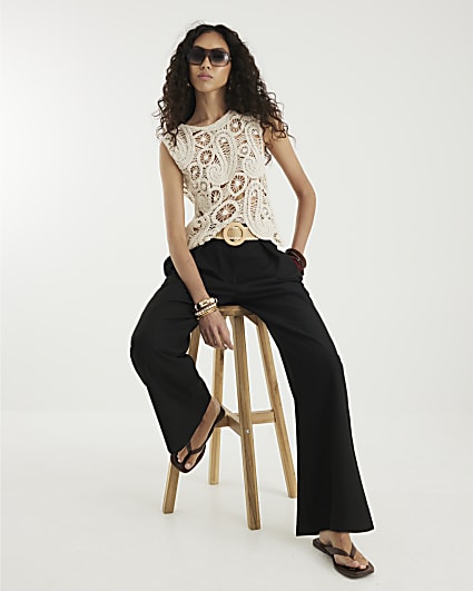 Black Belted Wide Leg Trousers