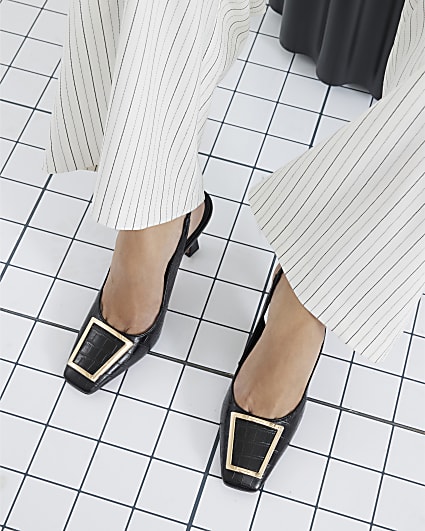 Black Sling Back Croc Court Heels