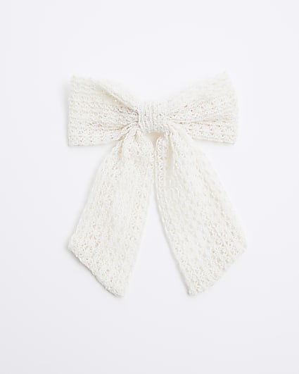 Cream Crochet Bow Hair Clip