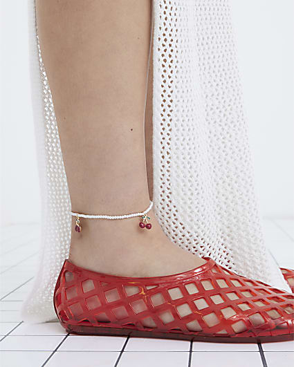 Red Cherry Pearl Stretch Anklet