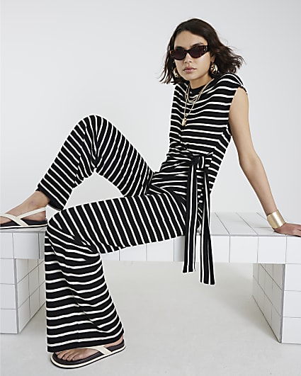Black Stripe Wide Leg Trousers