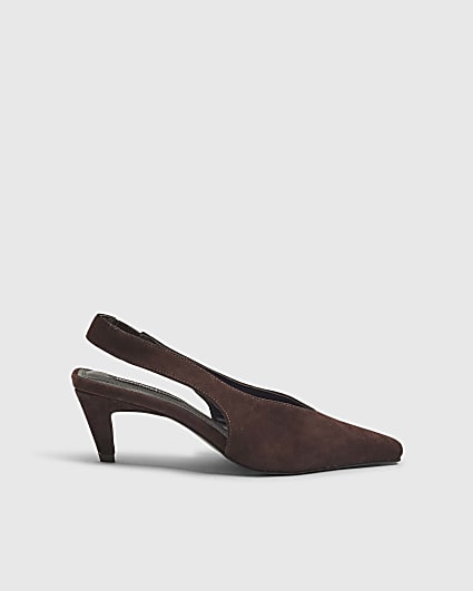 Brown Suede Chisel Toe Slingback Heels