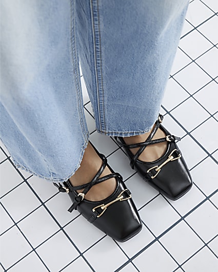 Black Snaffle Cross Strap Mary Jane Shoes