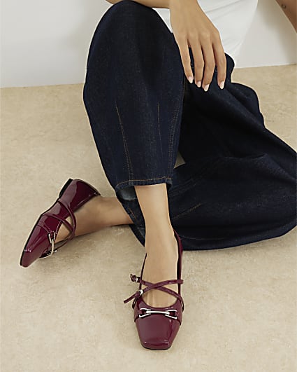Red Snaffle Cross Strap Mary Jane Shoes