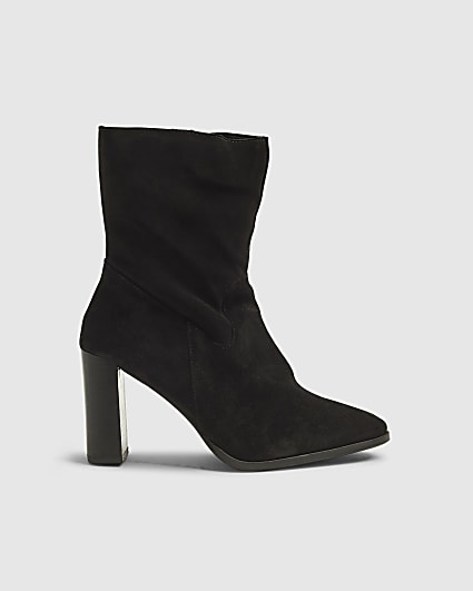 Black Suede Heeled Ankle Boots