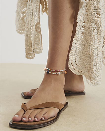Multi Colour 2 Pack Beaded Anklets